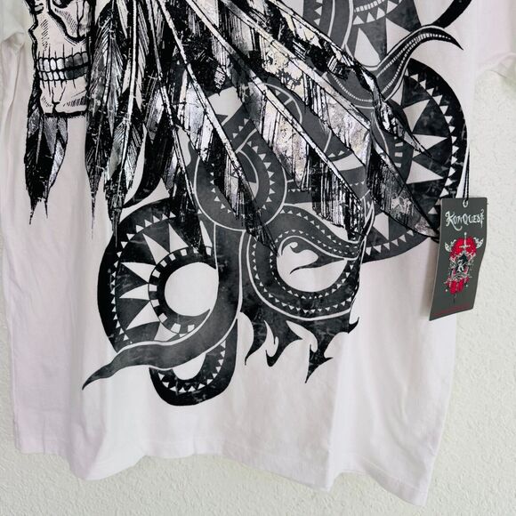 Konquest Shirt Men Medium Skull Metallic Feather Snake Tee Y2K Grunge Western - Picture 4 of 7
